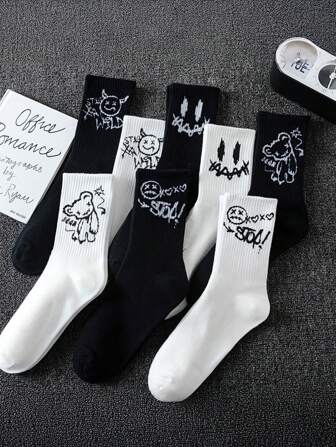 1/5 双男士一体式舒适个性化笑脸长筒袜，秋季袜子