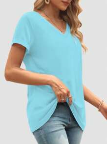 Huskary Womens Short Sleeve V Neck Dolman Tops With Side Shirring Loose Fit Shirts - màu ngọc lam - Xem 4