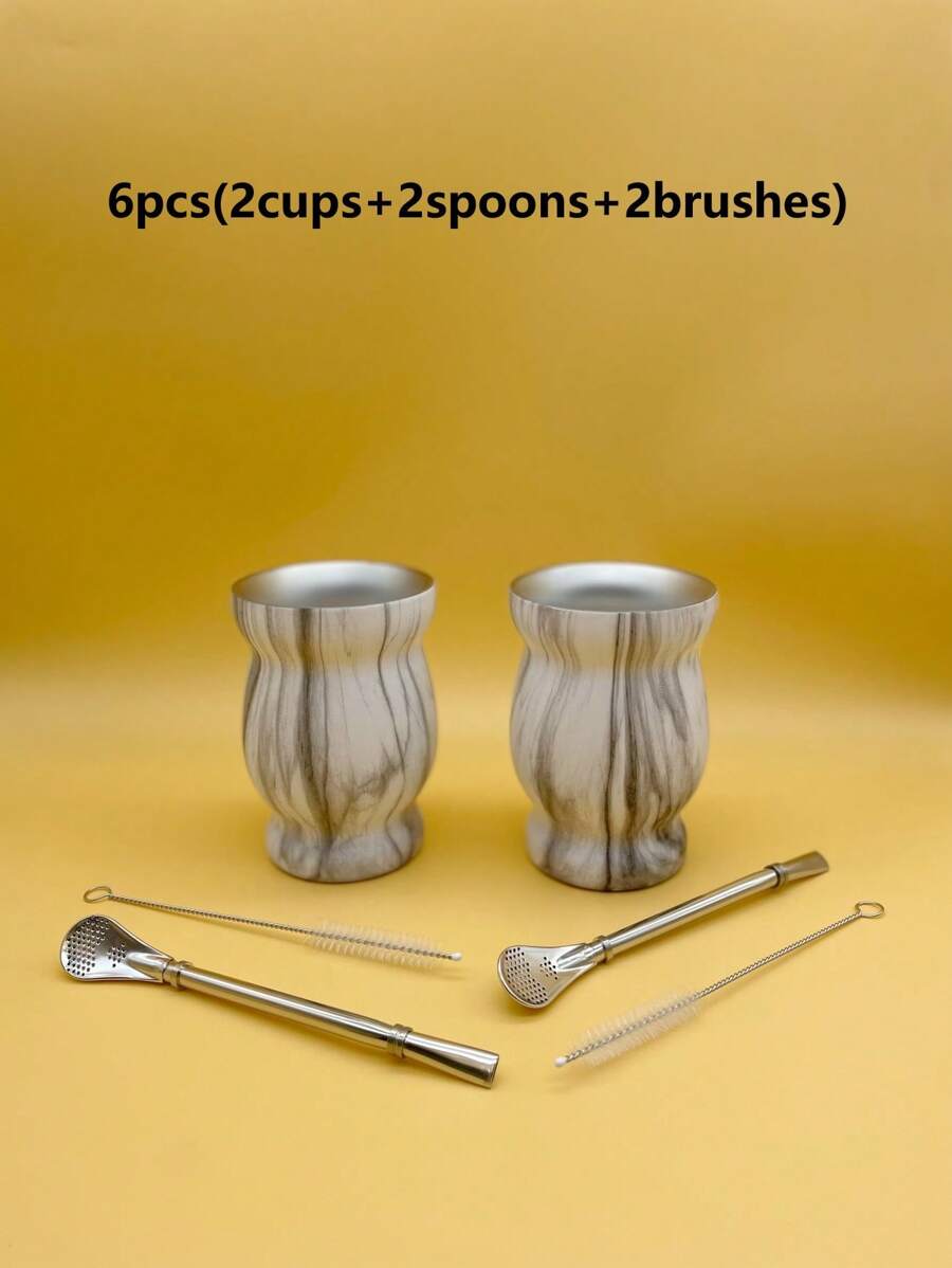 1 bộ, 8OZ, Cốc đựng trà Yerba Mate hai lớp bằng thép không gỉ, Cốc cà phê kèm thìa ống hút Mate & Cọ rửa, Cách nhiệt chống bỏng, Dễ vệ sinh, Lý tưởng cho người yêu thích trà Mate truyền thống (Hạt đá cẩm thạch/Hồng/Xám/Xanh lá cây nhạt) Quay lại trường