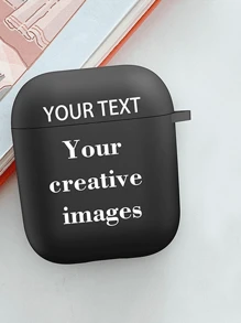 1 件定制个性化图形和文字印刷耳机盒，AirPods 连接耳塞盒 - 黑色 - 查看 1