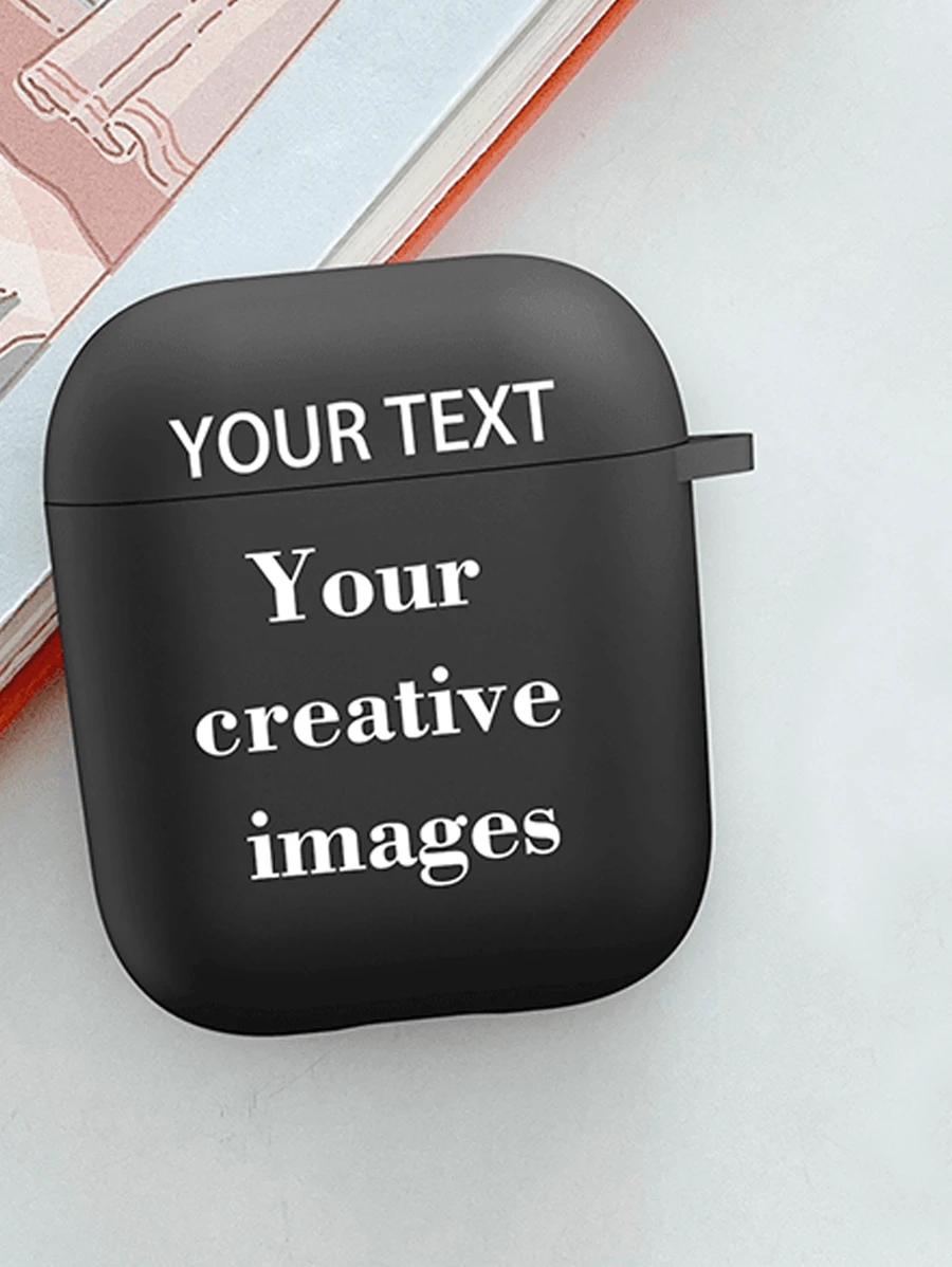 1 件定制个性化图形和文字印刷耳机盒,AirPods 连接耳塞盒 - 黑色 - 查看 1