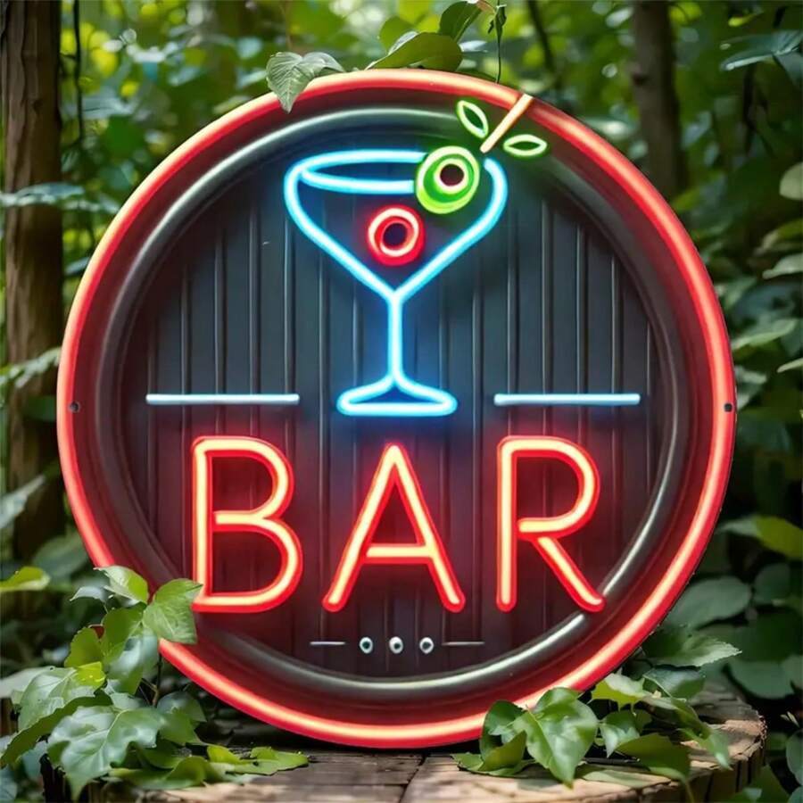 Letrero de neón de estilo único de 7.8x7.8 pulgadas, decoración de pared LED con diseño de copa de cóctel, adecuado para sala de estar, dormitorio, oficina, hotel, café y decoración de bar, posición aleatoria de los agujeros