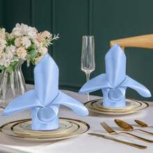 24pcs Satin Edge Serviettes, 11.8x11.8 In & 17x17 In, Polyester Napkins For Wedding, Hotel, Restaurant, Coffee Shop, Christmas Dinner, Food Photography And Daily Use - Blue - View 3