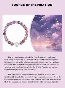 VE [VE] 1 pieza Pulsera de cuarzo de fantasma púrpura natural de alta calidad. El cuarzo de fantasma púrpura brilla como el cielo nocturno, misterioso; la Pagoda Blanca se yergue alta, simbolizando la resistencia. Los dos se integran de manera ingeniosa en la pulsera, representando protección y fuerza, agregando un Charm único para proteger cada momento de paz y buena fortuna. El color de la piedra natural es aleatorio.