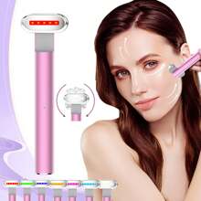 LED Beauty Wand Portable Skincare Tool, 7 Colors Light Resource Face & Eye Massager Skincare Tool, Eye Beauty Instrument Heating Vibration Electric Muscle Stimulation - Pink - View 2