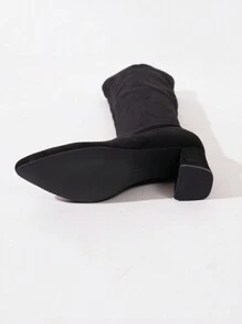 女士舒适一脚蹬防滑休闲黑色高跟靴 - 黑色 - 查看 3