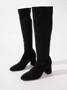 女士舒适一脚蹬防滑休闲黑色高跟靴 - 黑色 - 查看 7