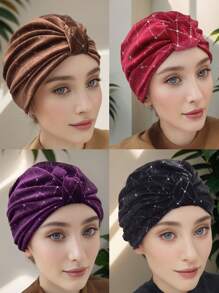 1 chiếc khăn xếp đội đầu bằng đá pha lê polyester sáng bóng dành cho nữ, nhiều màu, co giãn, chống bụi, thiết kế mới cho mùa thu/đông - Nhiều màu - Xem 7