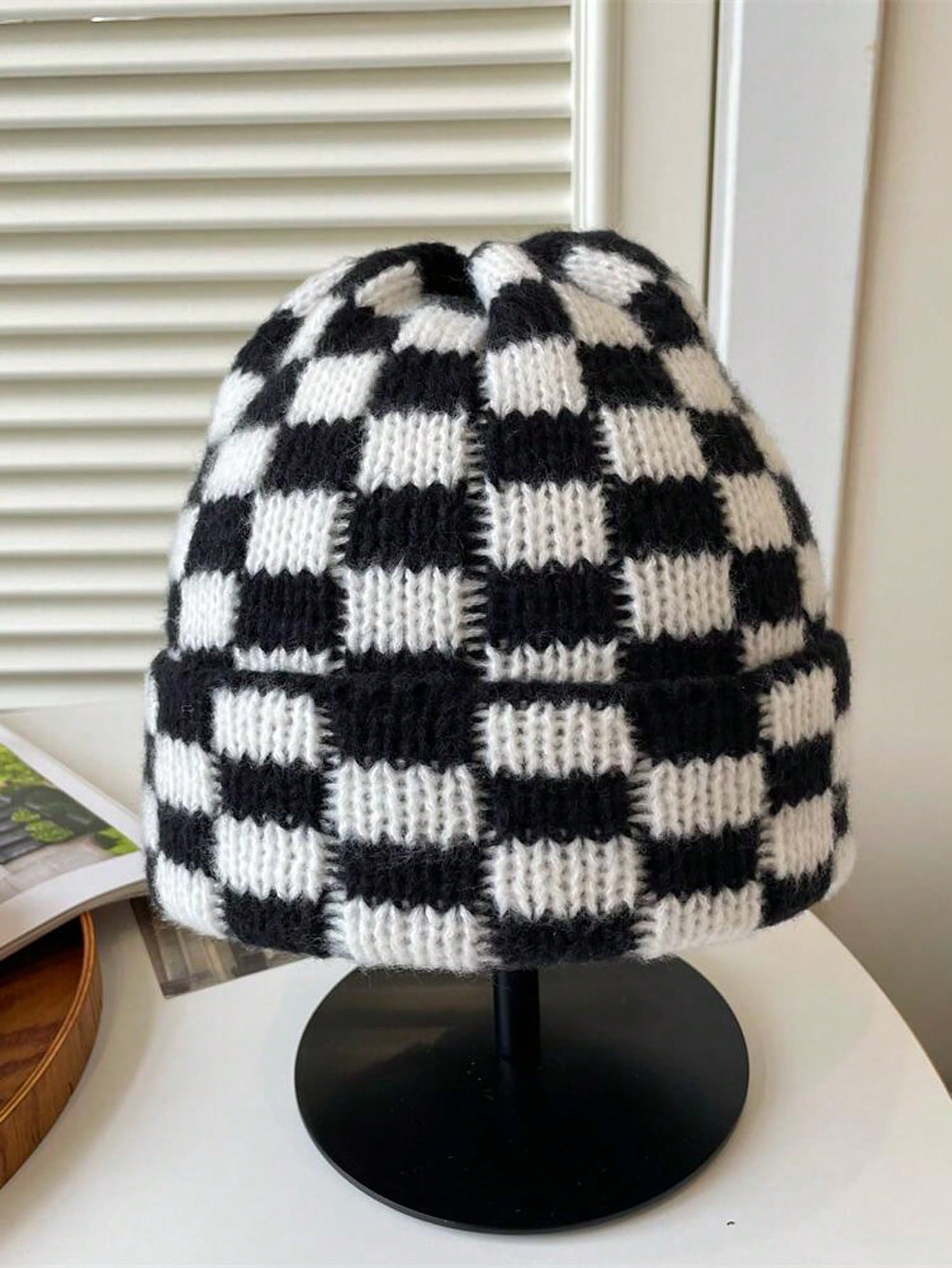 Checkerboard knitted hat