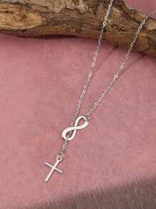 Vòng cổ nhiều lớp tối giản phong cách Châu Âu & Mỹ, Vòng cổ mặt dây chuyền may mắn cho nữ - Bạc - Xem 2