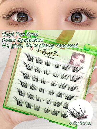 36 簇大容量睫毛，长度 9-14 毫米，厚度 0.07 毫米，卷曲度 C，无胶苏大河风格狐狸毛自然持久自粘卷曲睫毛，适用于动漫/卡通狐狸眼睫毛簇，睫毛簇，单根睫毛，睫毛，假睫毛