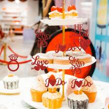 24 件他问她说是纸杯蛋糕装饰闪光戒指心形我愿意纸杯蛋糕食物精选适用于婚礼订婚新娘送礼会派对蛋糕装饰用品 - 彩色 - 查看 10