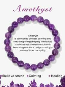 1 chiếc vòng tay hạt thạch anh tím dây đàn hồi đá tự nhiên pha lê chữa bệnh vòng tay mã não phụ kiện thẻ quà tặng - Nhiều màu - Xem 8