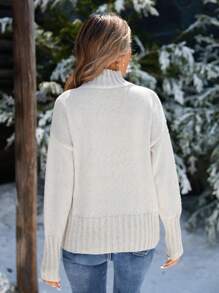 Women's Simple Casual Chiffon Floral Print Mock Neck Sweater - Beige - View 2