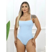 Bodysuit With Straps And Straight Neckline In Irregular Fabric - 淺藍色 - 查看 3