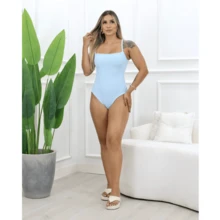 Bodysuit With Straps And Straight Neckline In Irregular Fabric - 淺藍色 - 查看 2