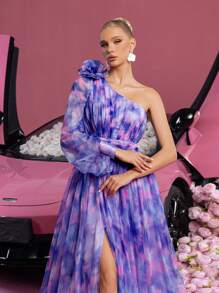 Faeriesty Váy dạ hội trang trọng cổ lệch tay thanh lịch, váy dạ hội dài tay, dành cho khách dự tiệc cưới, tốt nghiệp, váy dự tiệc tối - Màu tím - Xem 9