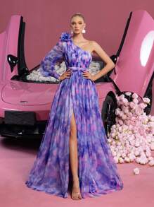 Faeriesty Váy dạ hội trang trọng cổ lệch tay thanh lịch, váy dạ hội dài tay, dành cho khách dự tiệc cưới, tốt nghiệp, váy dự tiệc tối - Màu tím - Xem 8