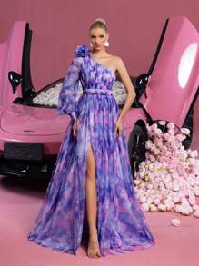 Faeriesty Váy dạ hội trang trọng cổ lệch tay thanh lịch, váy dạ hội dài tay, dành cho khách dự tiệc cưới, tốt nghiệp, váy dự tiệc tối - Màu tím - Xem 5