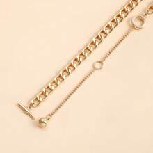 1 件复古金属复古风格粗铝链长流苏项链，适合女士，时尚颈链项链珠宝配饰，适合日常休闲佩戴 - 金黃色 - 查看 7