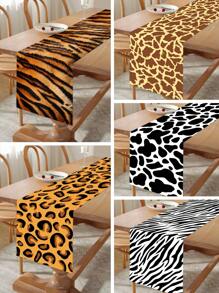 1pc Cow Pattern Leopard Print Tiger Print Satin Table Runner, Home Birthday Holiday Event Party Room Decoration Table Decoration Tablecloth Table Runner Table Cover - Multicolor - View 7
