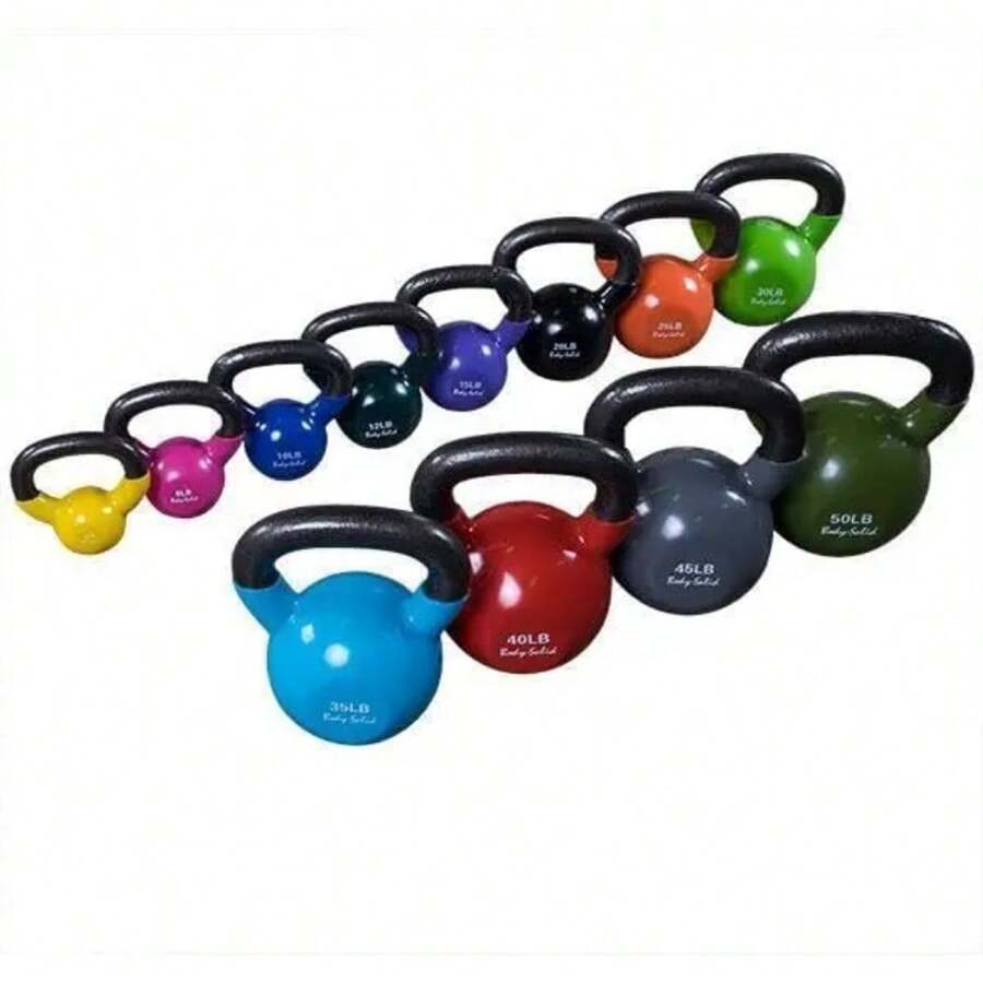 Solid Vinyl Coated Kettlebells With Kettle Grip Handles, Perfect