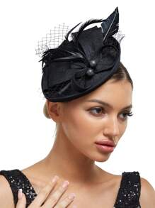 Luxurious & Charming Kentucky Derby Church Hat, Pearl Mesh Design With Bow, Makeup Ball Wedding Hair Accessory Headband For Women, Tiny Hats, Mini Fascinator, Mini Top Hat , Mini Cap, Head Piece, Rave Accessories