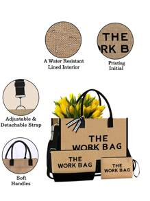 Túi vải bố tote in chữ "Work Bag", chất liệu linen đơn giản, có thể tái sử dụng, dùng làm túi mua sắm, túi đựng mỹ phẩm, ví, túi quà tặng ngày lễ, dung tích lớn, dây đeo vai có thể điều chỉnh và túi bên hông, thích hợp cho du lịch nghỉ dưỡng (màu kaki), đi làm hàng ngày, sử dụng hàng ngày, sinh nhật, ngày lễ, tựu trường, kỳ nghỉ, bãi biển, du lịch, đi làm, công tác, sinh viên, dã ngoại, cắm trại, mua sắm siêu thị, lưu trữ hàng ngày. - Màu Khaki - Xem 5