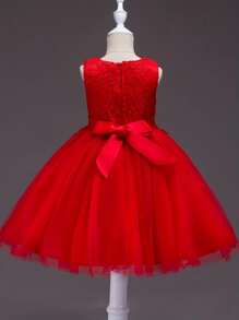 Young Girl Luxury Short Party Dress, Flower Girl Wedding Birthday Occasion Dress, Suitable For All Seasons - Red - View 3
