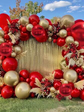Mtrong Te 1 Set Guirnalda de globos rojos y dorados con globos de lámina de aluminio rojos para decoración de Navidad, bodas, graduaciones, aniversarios, Año Nuevo y fiestas de cumpleaños