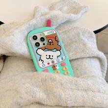 全新 3D 电话设计可爱卡通线条艺术小狗手机壳兼容 iPhone 12 13 14 15 16 Pro Max Pro，趣味创意防震软壳带复古按钮 - 薄荷綠 - 查看 3