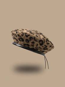 ROMWE Grunge Punk 波西米亚豹纹图案撞色贝雷帽