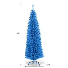 6FT Tinsel Tree Slim Pencil Christmas Tree Silver Champagne Goldblue - Blue - View 8