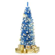 6FT Tinsel Tree Slim Pencil Christmas Tree Silver Champagne Goldblue - Blue - View 7