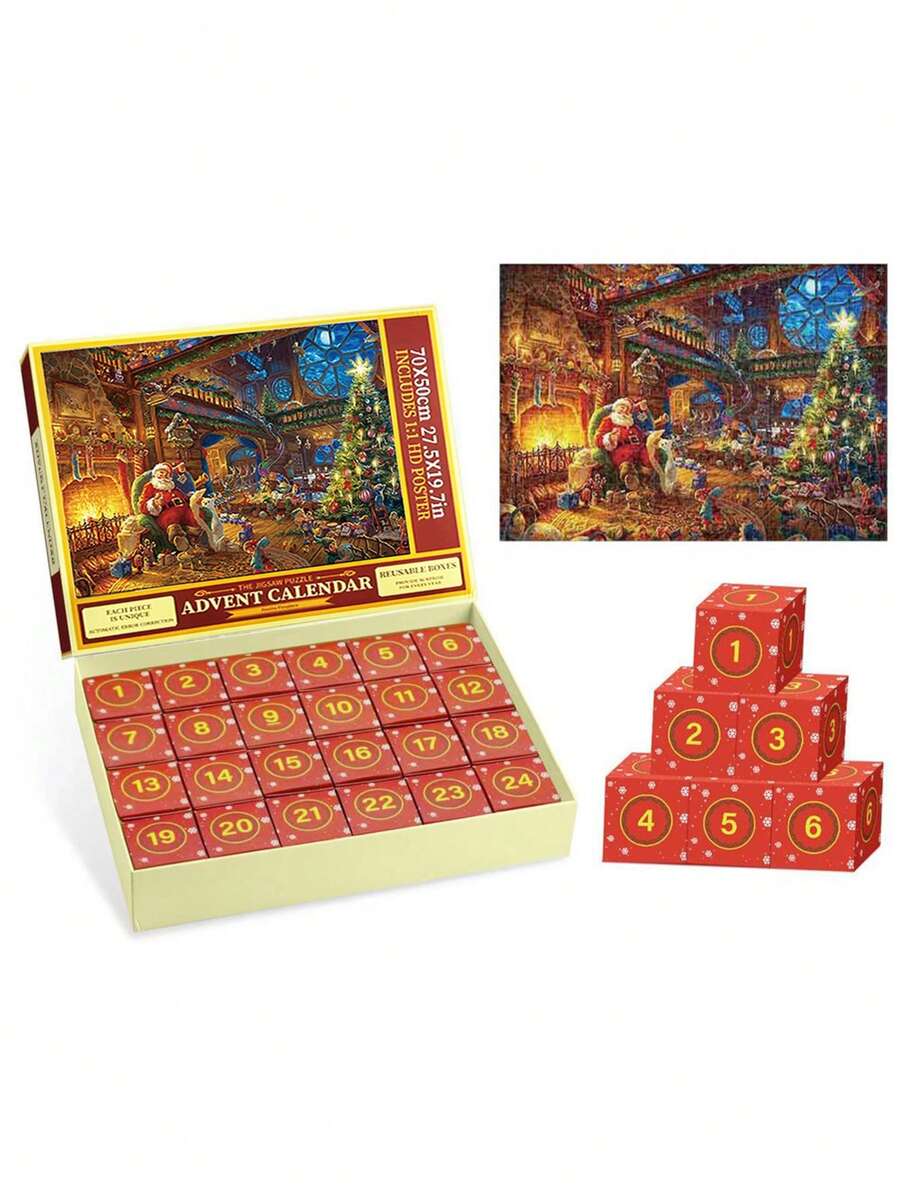 1 bộ câu đố ghép hình Giáng sinh Lịch Vọng 24 ngày Lịch đếm ngược Giáng sinh Câu đố Hộp quà bất ngờ - Nhiều màu - Xem 1