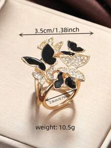 1pc Elegant Black & White Butterfly Print Chiffon Scarf/Shawl With Metal Crystal Trimmed 3 Ring Brooch For Fashion Accessories - Butterfly Three-ring Buckle - View 13