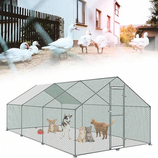 LILIIN Hühnerstall Freilaufgehege Hühner 3x2x2 m/  3x4x2 m/ 3x6x2 m/ 3x8x2 m Hühnergehege Hühnerhaus Dach Geflügelstall Verzinkter Stahlrahmen mit PE