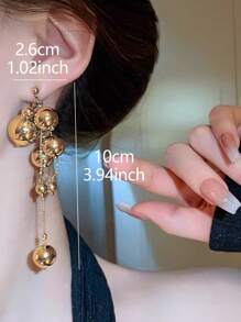 1 par de pendientes lujosos y elegantes con borlas largas y formas esféricas exageradas, adecuados para ocasiones de fiesta de mujeres - Amarillo Oro - Ver 6
