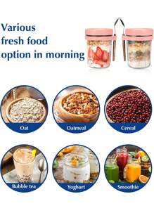 16oz/500ml [1/2 Packs] Overnight Oats Jars With Spoon And Lid , Airtight Oatmeal Container With Measurement Marks, Mason Jars With Lid For Cereal On The Go Container - Pink/1pcs - View 7