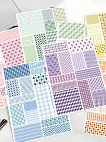 8pcs Plaid Material Puzzle Stickers Laptop Handbook Phone Case Decorative Stickers,School Supplies,Back To School - Multicolor - View 1