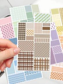 8pcs Plaid Material Puzzle Stickers Laptop Handbook Phone Case Decorative Stickers,School Supplies,Back To School - Multicolor - View 6