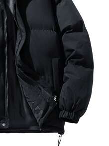 New Men's Loose Fit Hooded Puffer Jacket, Couple Outdoor Casual Top - Black - View 4