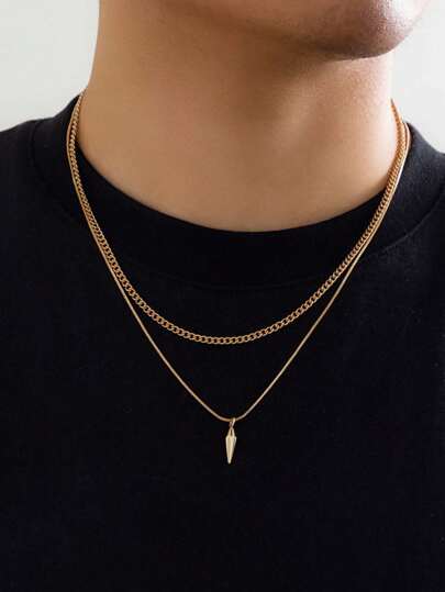 Men's Layered Rivet Pendant Necklace, Simple Jewelry Gift, Suitable For Men & Women, Christmas, New Year, Valentine's Day Holiday Gifts