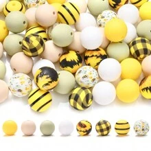 28-60 件硅胶珠套装 - 15 毫米圆形印花焦点珠，适用于 DIY 钥匙扣、项链、手链和挂饰 - 彩色 - 查看 7