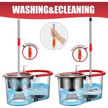 Spin Mop And Bucket, 360 Mop And Bucket With Wringer Set 3 Mop Heads, Stainless Steel Floor Spin Mop Bucket System For Floor Cleaning - 1 Mop Head-BLACK - View 4