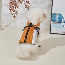 1pc Patchwork Fabric Waterproof Windproof Pet Jacket With Zipper Closure, Reflective Strip, Chest Harness, Outdoor Coat For Cats And Dogs, Autumn/Winter - Orange - View 3