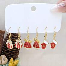 Bộ 6 Bông Tai Giáng Sinh Hoạt Hình Xuyên Biên Giới-Ông Già Noel, Cây Giáng Sinh, Hươu, Chuông, Bông Tai Giọt Dầu Dangle, Phong Cách Châu Âu Và Mỹ - Nhiều màu - Xem 16
