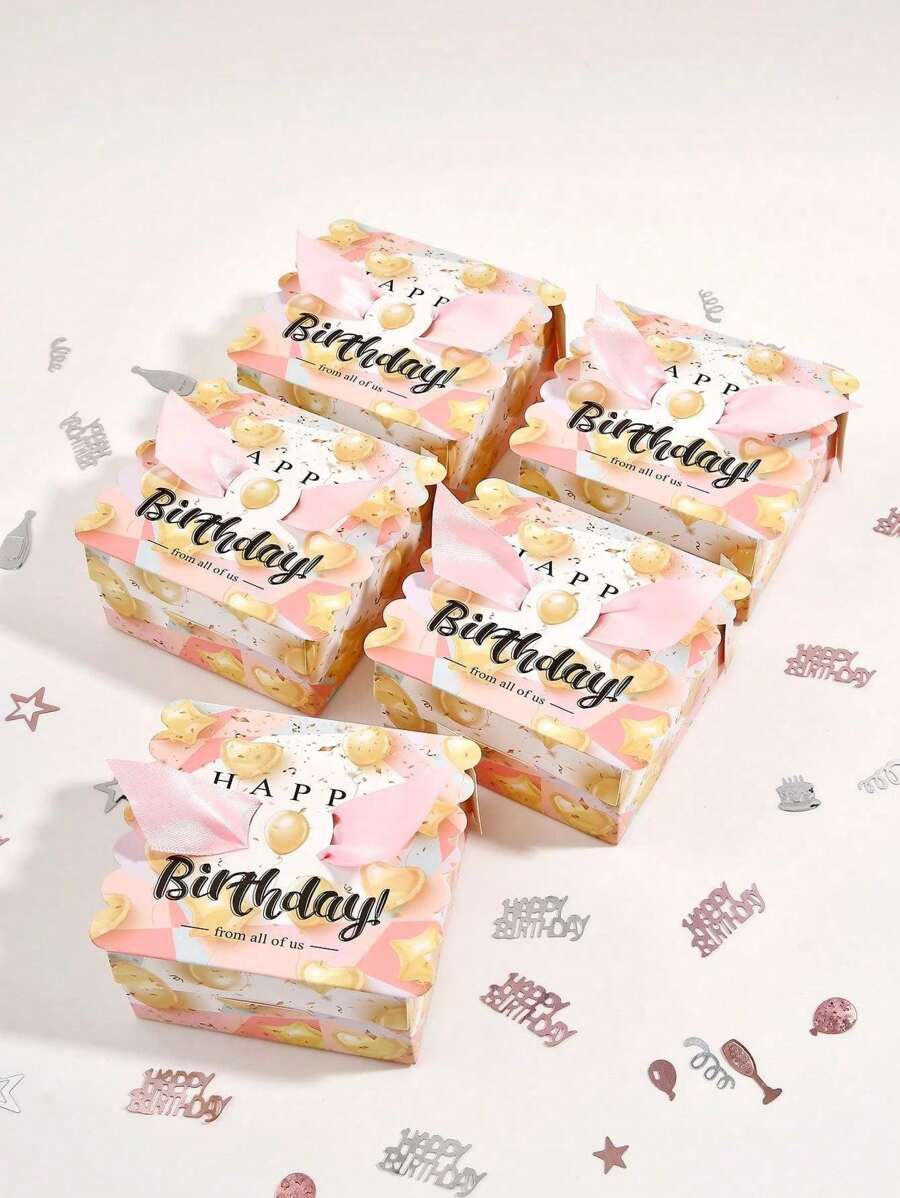 5套粉色礼盒，带盖和丝带，可用作伴娘邀请礼盒、婚礼、生日、周年纪念日及小型企业礼品包装盒 - 彩色 - 查看 1