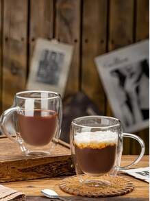 双层玻璃杯透明水杯耐热手柄咖啡杯家用饮水杯果汁咖啡杯 - 彩色 - 查看 1