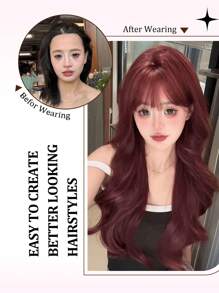 Tóc giả tổng hợp dài màu đỏ hồng tự nhiên có mái che chịu nhiệt thời trang cho phụ nữ dự tiệc cosplay dài 28 inch - Nhiều màu - Xem 4